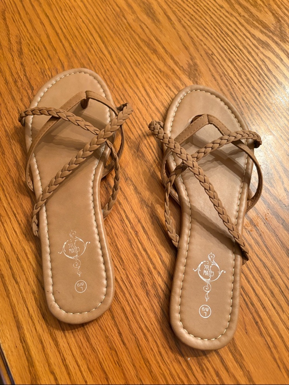 Braided Tan Slide Sandals with Crossover Straps